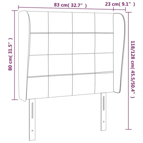 sengegavl med kanter 83x23x118/128 cm stof blå