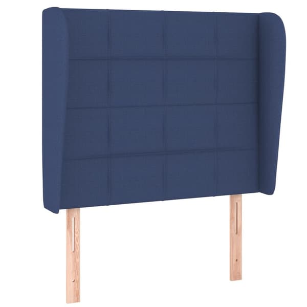 sengegavl med kanter 83x23x118/128 cm stof blå