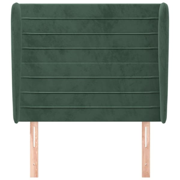 sengegavl med kanter 93x23x118/128 cm fløjl mørkegrøn