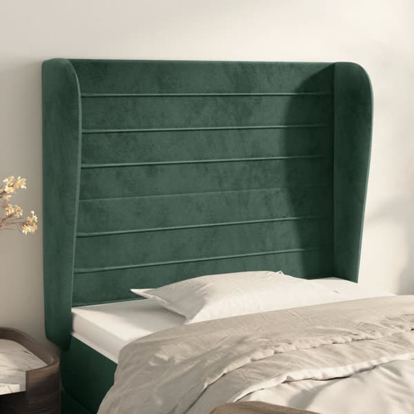 sengegavl med kanter 93x23x118/128 cm fløjl mørkegrøn