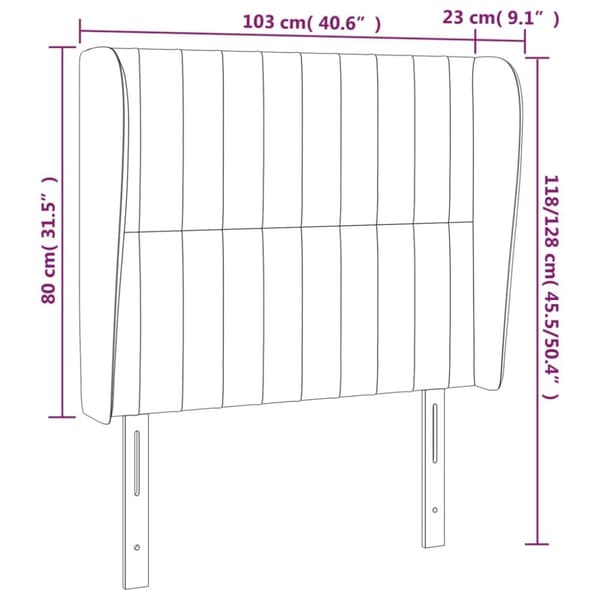 sengegavl med kanter 103x23x118/128 cm stof cremefarvet