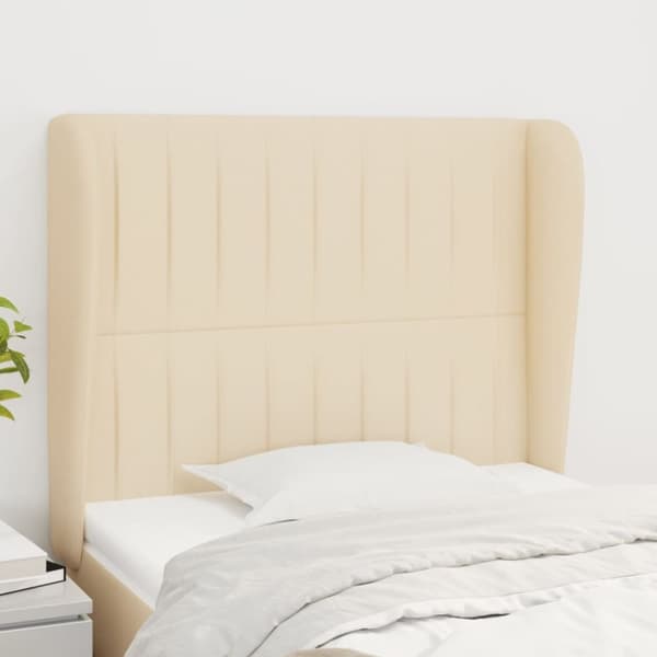 sengegavl med kanter 103x23x118/128 cm stof cremefarvet