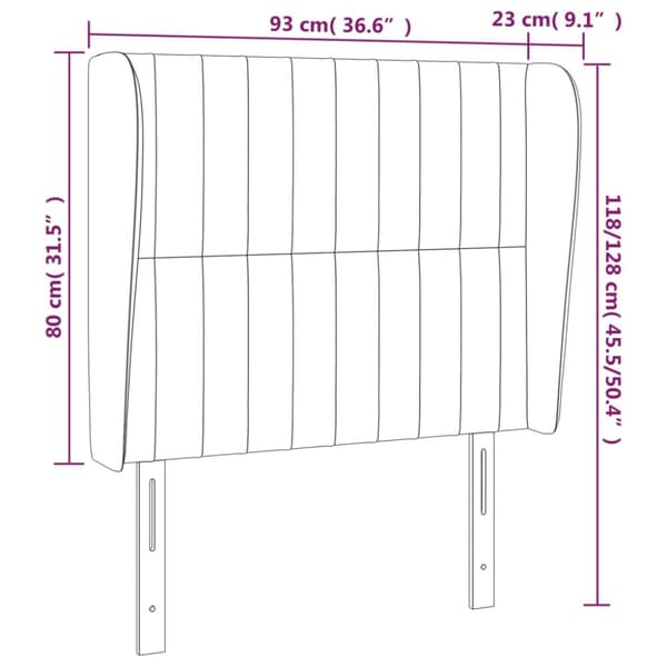 sengegavl med kanter 93x23x118/128 cm fløjl mørkegrøn