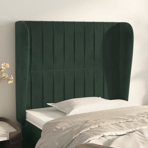 sengegavl med kanter 93x23x118/128 cm fløjl mørkegrøn