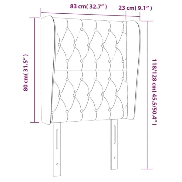 sengegavl med kanter 83x23x118/128 cm stof cremefarvet