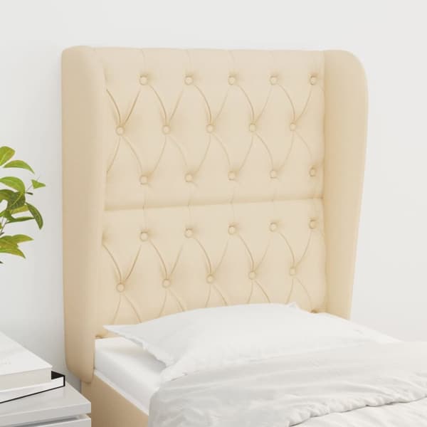 sengegavl med kanter 83x23x118/128 cm stof cremefarvet
