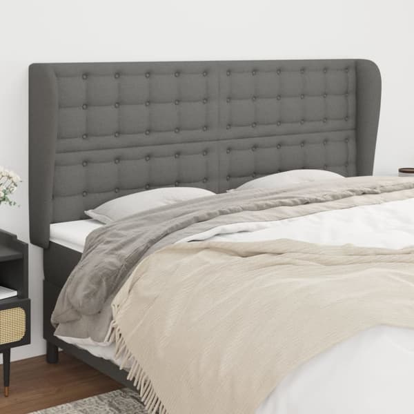 sengegavl med kanter 183x23x118/128 cm stof mørkegrå