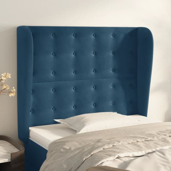 sengegavl med kanter 93x23x118/128 cm fløjl mørkeblå