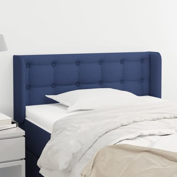 sengegavl med kanter 93x16x78/88 cm stof blå