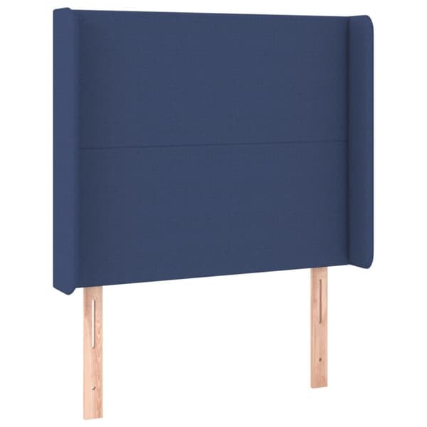 sengegavl med kanter 83x16x118/128 cm stof blå
