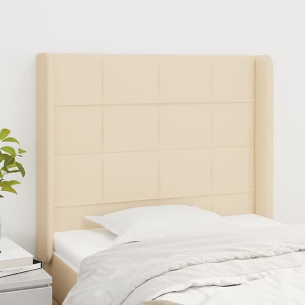 sengegavl med kanter 93x16x118/128 cm stof cremefarvet