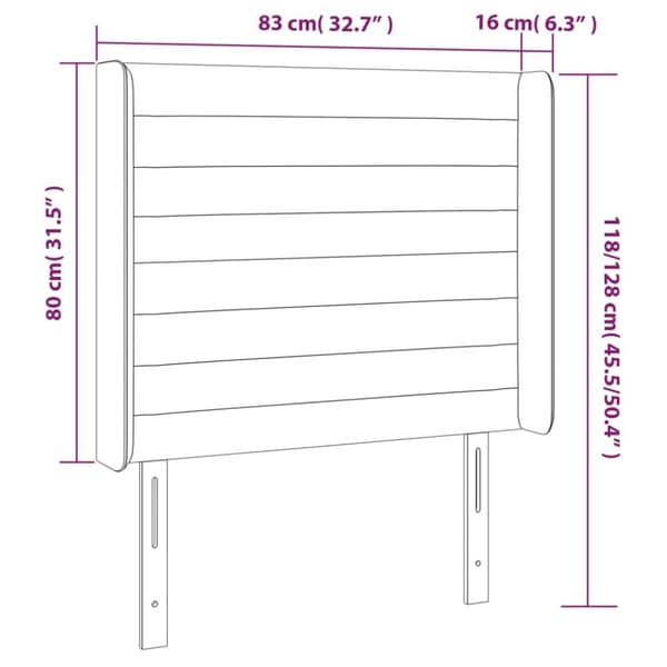 sengegavl med kanter 83x16x118/128 cm stof sort