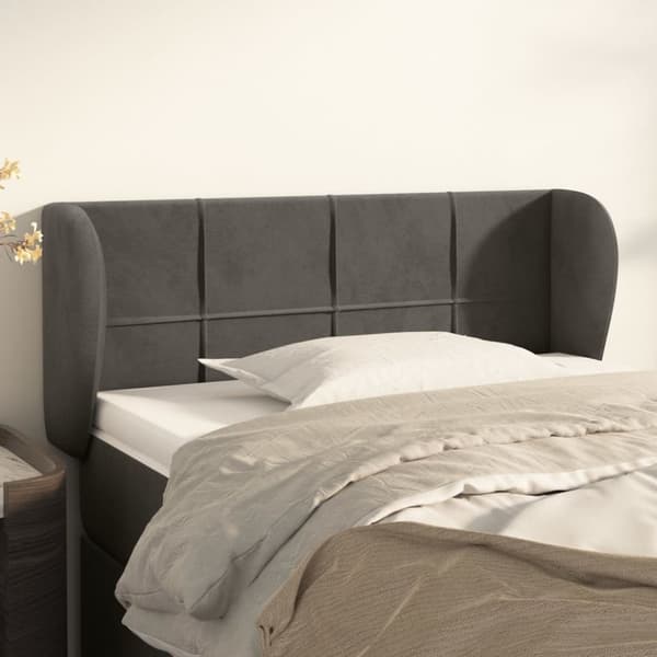 sengegavl med kanter 93x23x78/88 cm fløjl mørkegrå