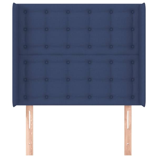 sengegavl med kanter 93x16x118/128 cm stof blå