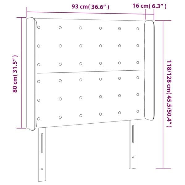 sengegavl med kanter 93x16x118/128 cm stof blå