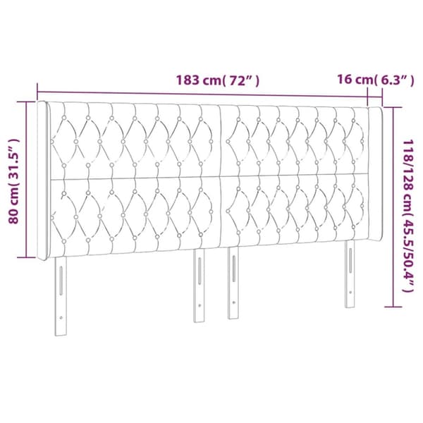 sengegavl med kanter 183x16x118/128 cm fløjl sort