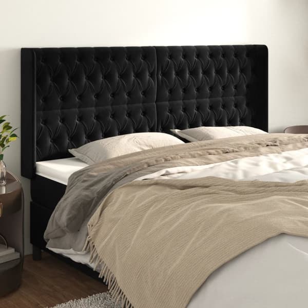 sengegavl med kanter 183x16x118/128 cm fløjl sort