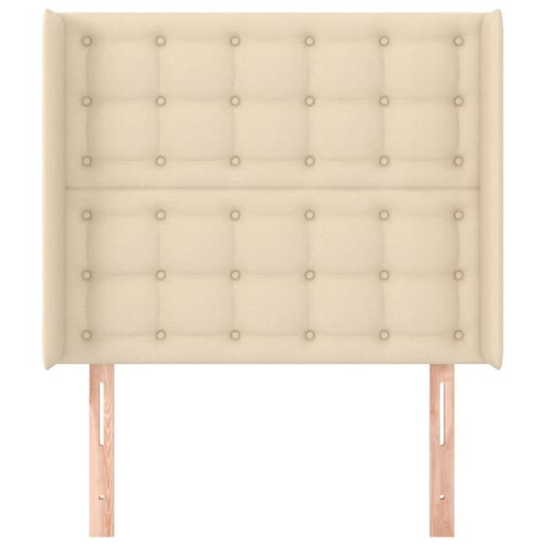 sengegavl med kanter 103x16x118/128 cm stof cremefarvet