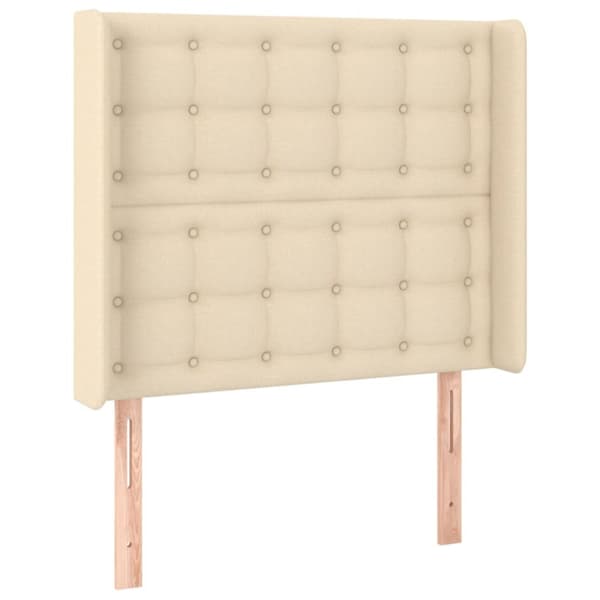 sengegavl med kanter 103x16x118/128 cm stof cremefarvet