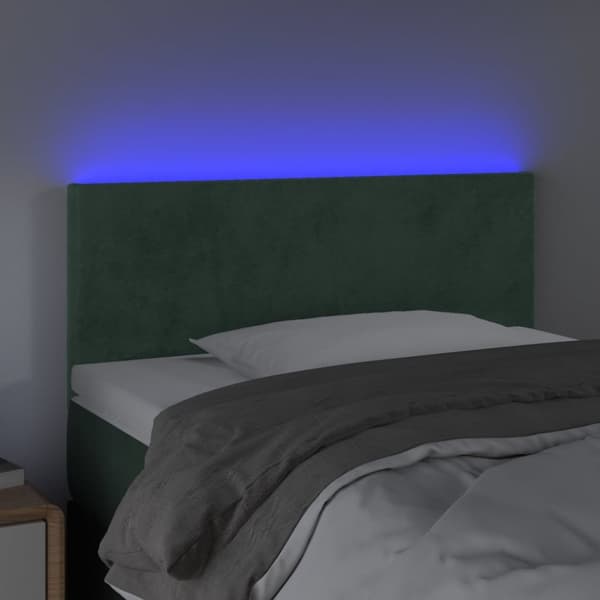 sengegavl med LED-lys 100x5x78/88 cm fløjl mørkegrøn