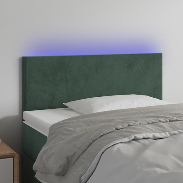 sengegavl med LED-lys 100x5x78/88 cm fløjl mørkegrøn