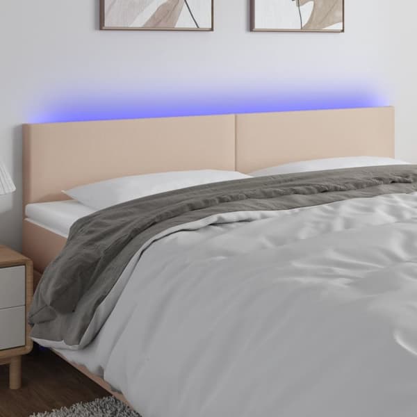 Sängyn pääty LED-valolla, cappuccino, 160x5x78/88 cm, ekonahka