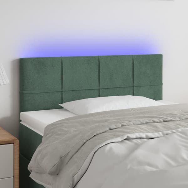 sengegavl med LED-lys 90x5x78/88 cm fløjl mørkegrøn