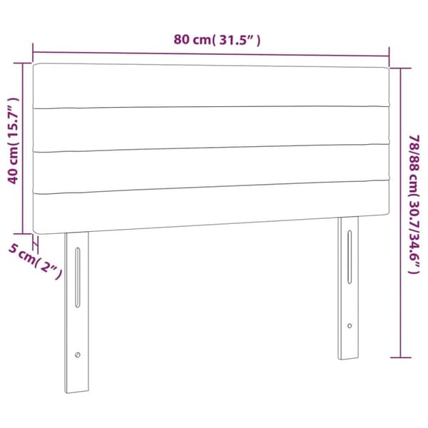 sengegavl med LED-lys 80x5x78/88 cm velour lysegrå