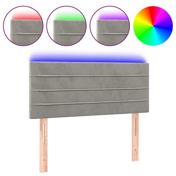 sengegavl med LED-lys 80x5x78/88 cm velour lysegrå