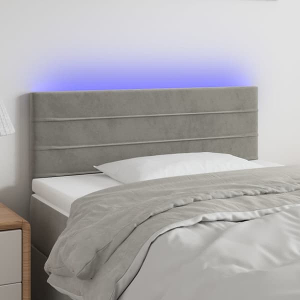 sengegavl med LED-lys 80x5x78/88 cm velour lysegrå