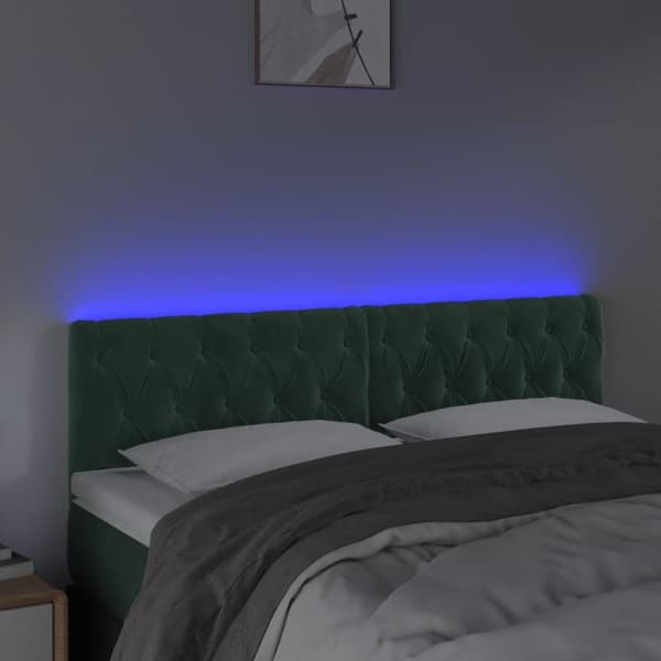 Sängyn pääty LED-valolla, tummanvihreä, 160x7x78/88 cm, sametti