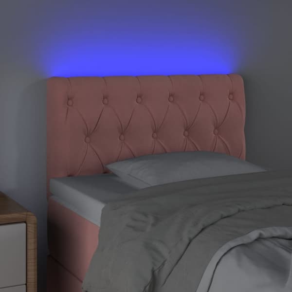 sengegavl med LED-lys 80x7x78/88 cm velour lyserød