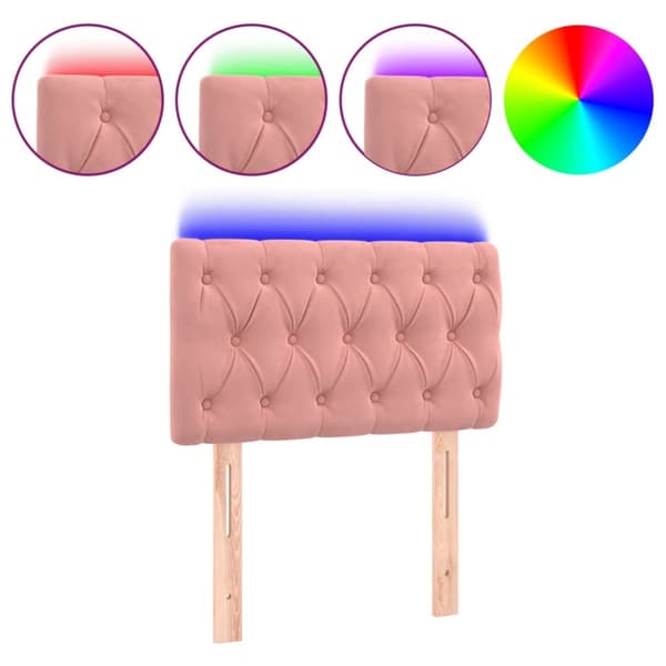 sengegavl med LED-lys 80x7x78/88 cm velour lyserød