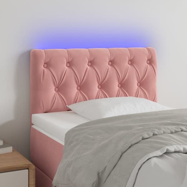 sengegavl med LED-lys 80x7x78/88 cm velour lyserød