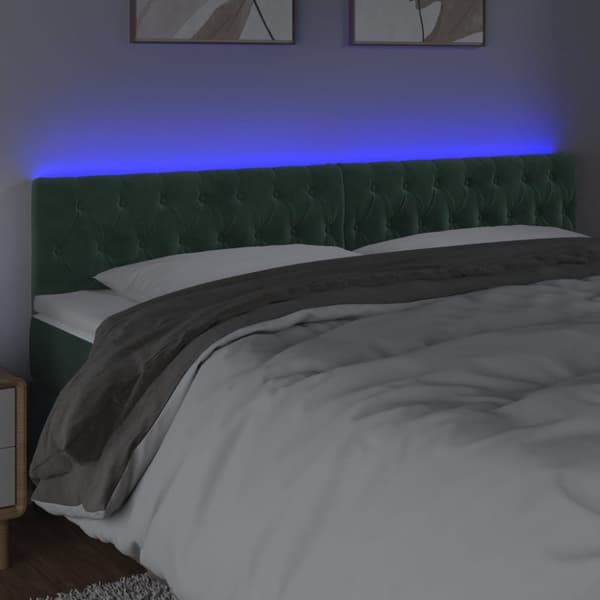 sengegavl med LED-lys 180x7x78/88 cm velour mørkegrøn
