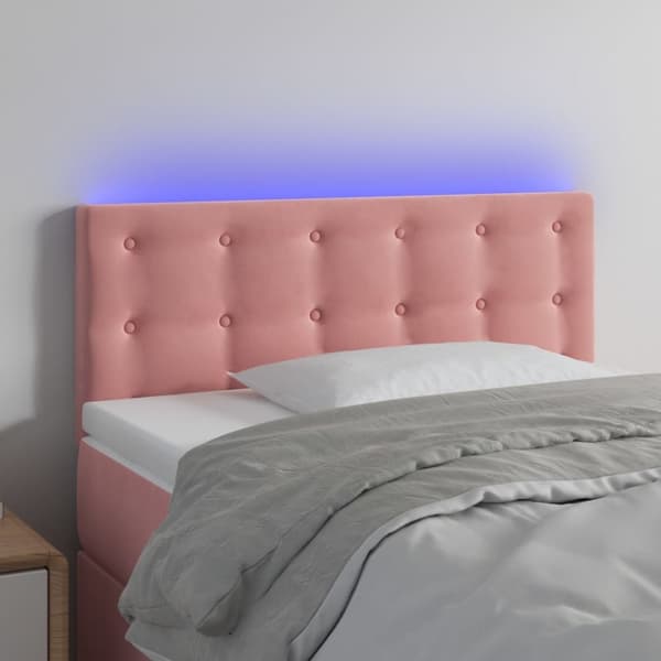 sengegavl med LED-lys 90x5x78/88 cm fløjl lyserød