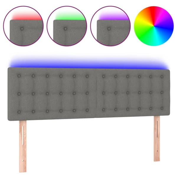 sengegavl med LED-lys 144x5x78/88 cm stof mørkegrå