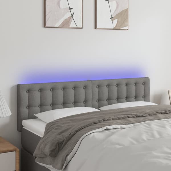 sengegavl med LED-lys 144x5x78/88 cm stof mørkegrå