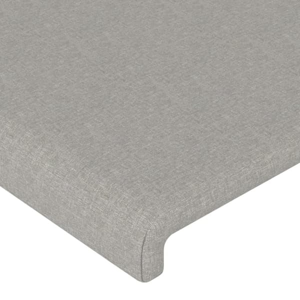 sengegavl med LED-lys 144x5x118/128 cm stof lysegrå