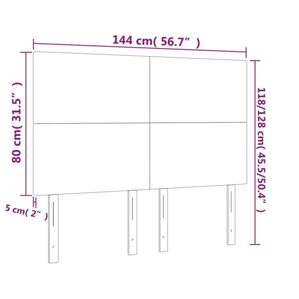 sengegavl med LED-lys 144x5x118/128 cm stof lysegrå