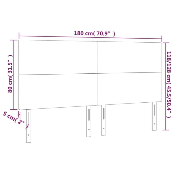 sengegavl med LED-lys 180x5x118/128 cm fløjl lysegrå