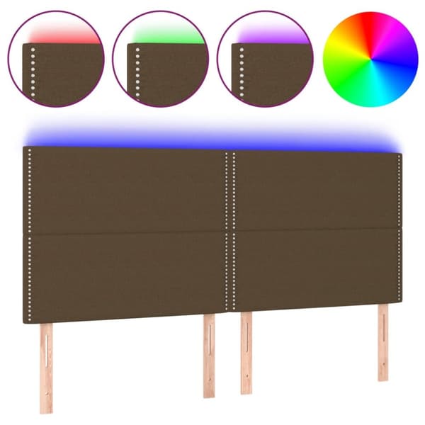 sengegavl med LED-lys 180x5x118/128 cm stof mørkebrun