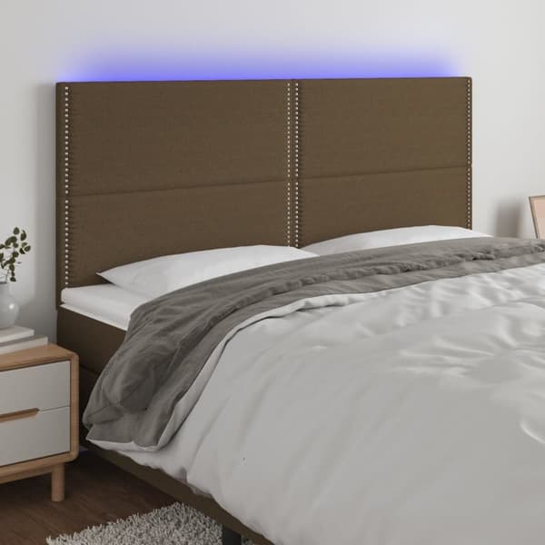 sengegavl med LED-lys 180x5x118/128 cm stof mørkebrun