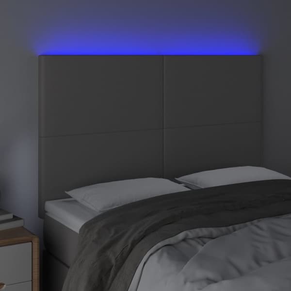 sengegavl med LED-lys 144x5x118/128 cm kunstlæder grå