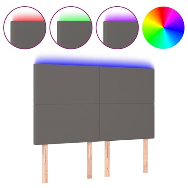 sengegavl med LED-lys 144x5x118/128 cm kunstlæder grå
