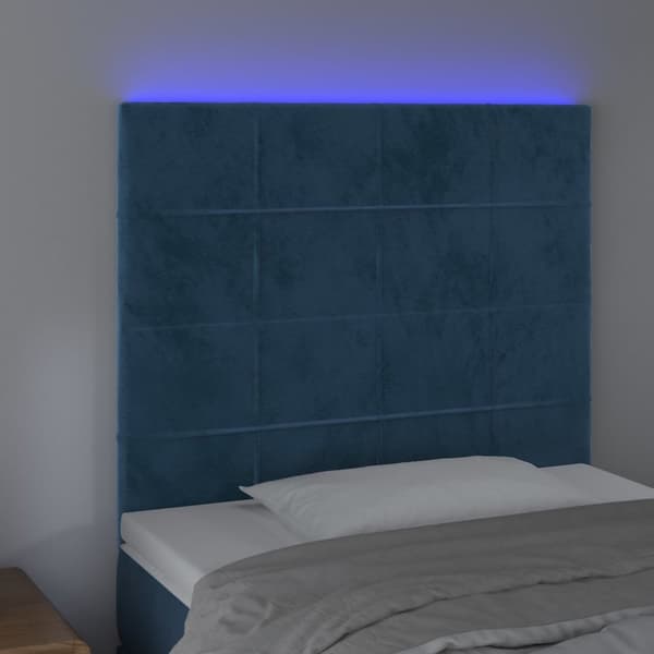 sengegavl med LED-lys 80x5x118/128 cm fløjl mørkeblå