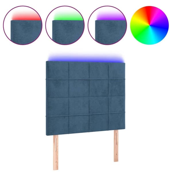 sengegavl med LED-lys 80x5x118/128 cm fløjl mørkeblå