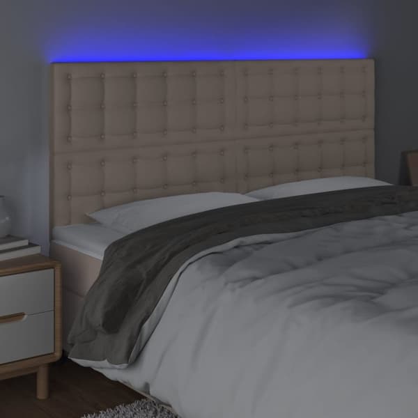 Sänggavel LED cappuccino 200x5x118/128 cm konstläder