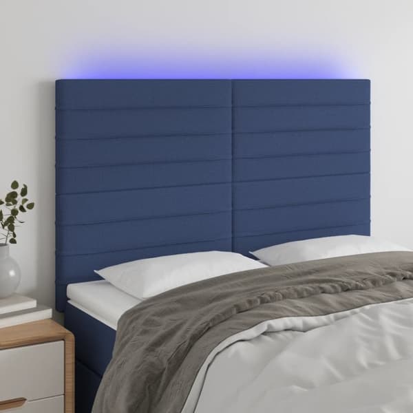 Sänggavel LED blå 144x5x118/128 cm tyg
