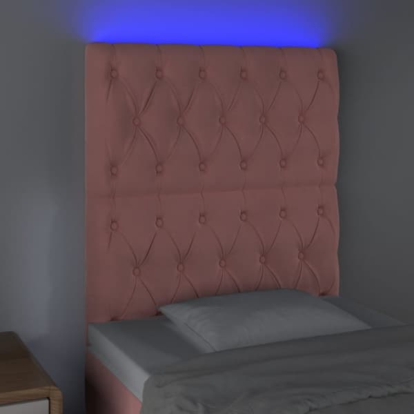 Sängyn pääty LED-valolla, pinkki, 80x7x118/128 cm, sametti